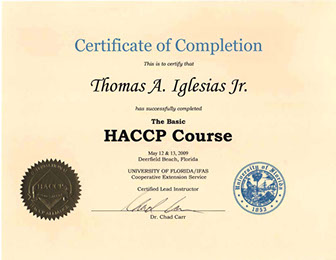 Tom Jr. Basic HACCP Certificate